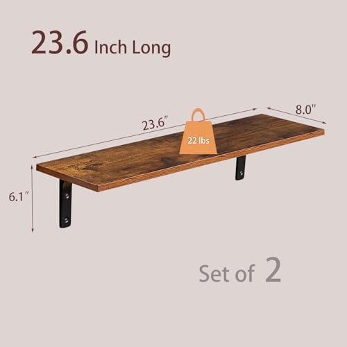 DINZI LVJ Long Wall Shelves, 23.6Inch Wooden Wall Mounted Shelves, Set of 2