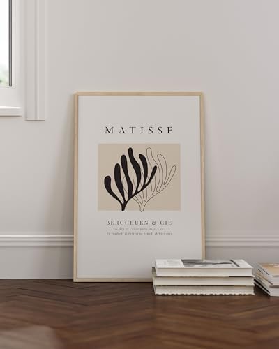 HAUS AND HUES Henri Matisse Prints and Posters - Matisse Paper Cutouts Art Exhibition Poster Minimalist Matisse Posters Abstract Prints Matisse Black and White Leaf Matisse (Framed Beige 24x36)