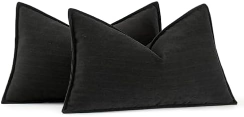 MIULEE Pack of 2 Black Decorative Lumbar Chenille Pillow Covers 12x20 Inch