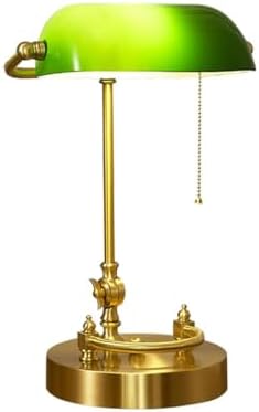 Table lamp Emerald Green Glass Reading Light Wooden Base 1920's Classic Banker lamp Green Pull Switch LED Desk lamp Adjustable 360 Degree lampshade Office/Bedroom/Study E27 (Model_J)