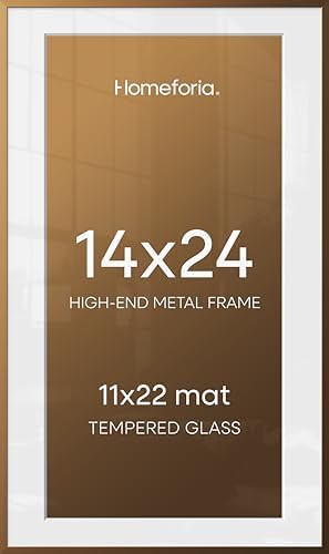 Homeforia 14x24 Bronze Picture Frame, High-End Metal, 11x22 Mat, Glass
