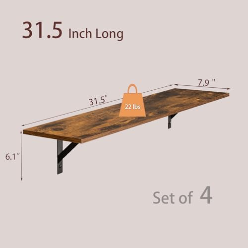 DINZI LVJ Long Wall Shelves, 31.5Inch Wooden Wall Mounted Shelves, Set of 4