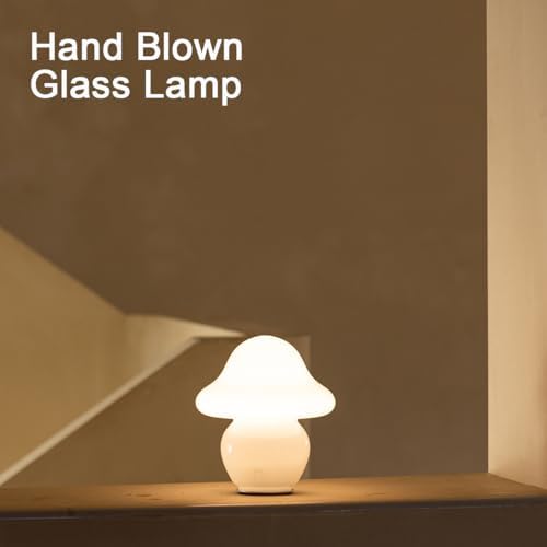 HEQET Mushroom Lamp Glass Mushroom Table Lamp for Bedrooms, Living Room, Aesthetic Lamps for Bedroom, Cute Bedside Lamp