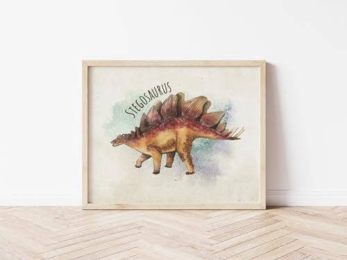 Dinosaur Wall Decor Art Prints (Set of 6) - Unframed - 8x10s | Set includes Tyrannosaurus Rex (T-Rex), Stegosaurus, Triceratops, Parasaurolophus, Apatosaurus, and Spinosaurus | Kids Wall Decor
