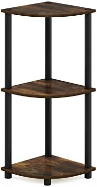 Furinno TURN-N-TUBE Corner Shelf, 3-Tier Corner Bookshelf, Display Storage Shelves with Open Shelves, for Organization and Storage, Living Room, Home Office, Garage, Amber Pine