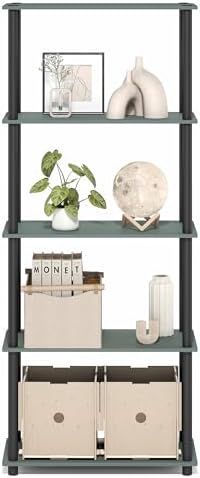 Furinno Turn-N-Tube Storage Shelves, 5-Tier Book Shelf, Corner Shelf, Toolless Open Shelves, for Organization and Storage, Living Room, Garage, Home Office, Sage Green