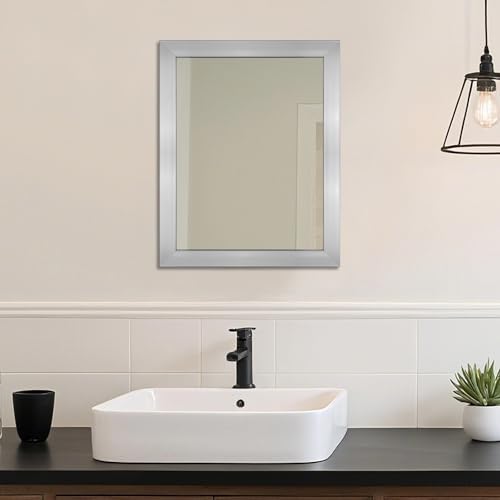 Rectangular Wall Mirror 20x16 Inch Bathroom Mirror for Over Sink, Nickel | Wall Mounted Mirror, Hangs Horizontally or Vertically for Vanity, Entryway, Restroom