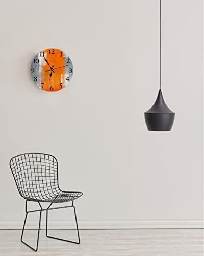 LOKMU Silent Non Ticking Clock 10 Inch,Round Wall Clock,Decorative for Living Room, Kitchen, Home,Bathroom, Bedroom, Office or School Grey and Orange Abstract Art Painting (Grey and Orange)
