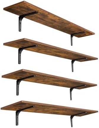 DINZI LVJ Long Wall Shelves, 47.3Inch Wooden Wall Mounted Shelves, Set of 4