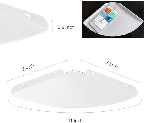 Small Wall Mounted Floating Corner Shelves 7 inch Metal Shelf Corner Shelf for Wall Storage, for Speaker, Cable Box (White)