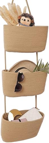 AARAINBOW Wall Hanging Cotton Baskets - Large 3 Tier Decorative Baskets for Wall, Nursery, Bathroom (B-Brown)