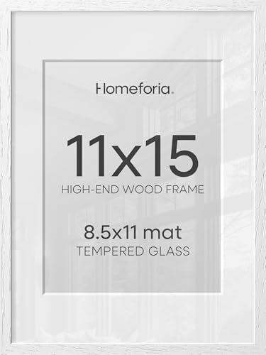 Homeforia 11x15 White Oak Picture Frame, High-End Wood, 8.5x11 Mat, Glass