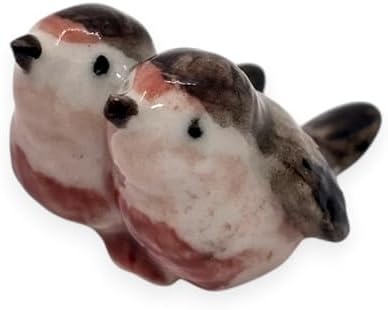 WitnyStore Tiny ½ Inch Brown Common Linnet Bird Twin Figurine - Miniature Hand Made Painted Ceramic Birds Aves Colorful Porcelain Feathered Animals Cute Decorative Collectible Figures Décor Gifts