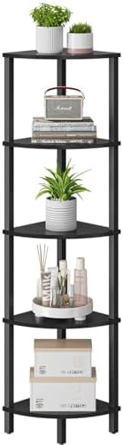 VIMBER Corner Shelf, 5-Tier Corner Bookshelf, Industrial Corner Ladder Shelf, Modern Display Shelf for Living Room, Bedroom, Kitchen, Home Office, Black UJSJ001B