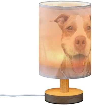 Table Lamp Pitbull Dog Smile Nightstand Lamp with Wood Base Fabric Lamp Shade Bedside Desk Lamp for Living Room Bedroom Kids Room Office