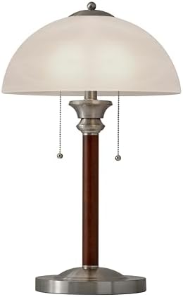 Adesso 2-Light Table Lamp, Walnut & Frosted Glass, Dual Pull Chains, 22.5”