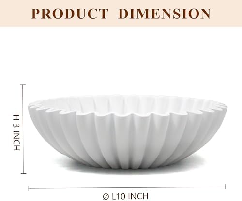 YMXYJM Large Decorative Bowl, Modern Handicraft Bowls for Home Decor, Decorative Fruit Bowl for Kitchen Counter, Ruffle Bowl Decor, Stylish Key Bowl for Entry Table, White
