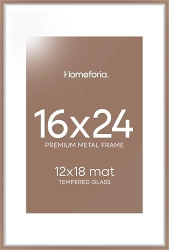 Homeforia 16x24 Mocha Picture Frame, High-End Metal, 12x18 Mat, Glass
