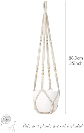 Mkono Macrame Plant Hanger Indoor 35 Inch Hanging Planter Basket Ivory 3Pcs