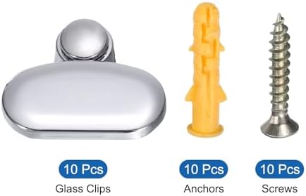 Uxcell 10Pcs Zinc Alloy Floating Glass Clip Set - Wall Mounted Mirror Bracket, Hanging and Mounting Round Clips, Bathroom Fix Kit