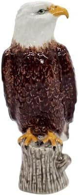 WitnyStore Tiny 3½" Bald Eagle Bird On Stump Figurine - Miniature Hand Made Ceramic Birds of Prey Colorful Porcelain Feathered Animal Cute Decorative Figures Collectible Figurines Décor Gifts