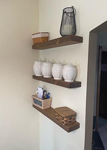 Joel’s Antiques 30 inch Floating Shelf 2 inch Thick Solid Wood Floating Shelves for wall, 6 inch deep Heavy Duty Rustic Floating Shelf, Medium Brown Farmhouse wall Shelf Hidden Bracket Medium Brown