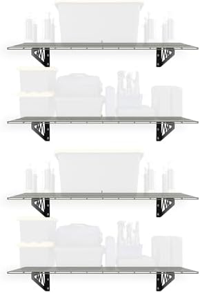 MonsterRax 24x48 White Garage Wall Shelf 4-Pack, 500lb, Hammertone