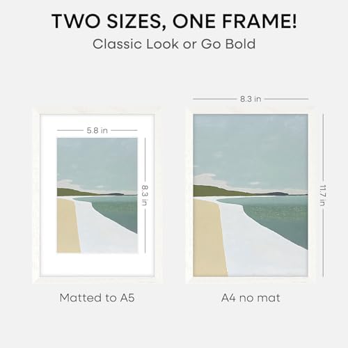 Homeforia A4 White Oak Picture Frame, High-End Wood, A5 Mat, Glass