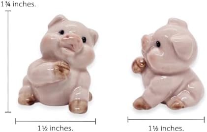 WitnyStore 1½" Pink Sit Pig Lift Hoof Ceramic Figurine Terrarium Decoration Collectible Statue for Adult Collectors Handcrafted Porcelain Ornament Sculpture Home Room Tabletop Decor