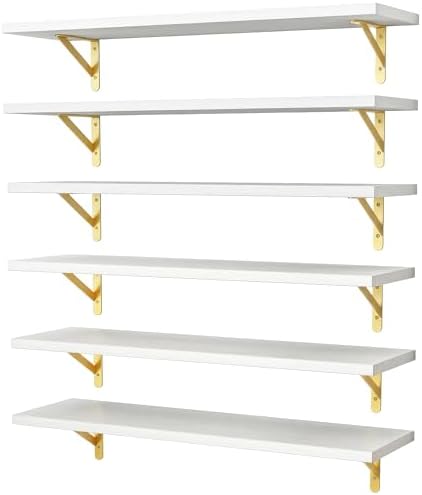 YGEOMER 23.6in Floating Shelves for Wall Home Decor, Wood, White, Set of 6