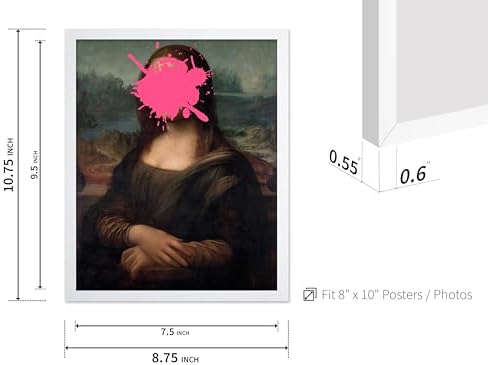 Poster Master Mona Lisa Print - Baroque Painting Poster - Altered & Pop Art - Housewarming Gift for Men & Women - Great Decor for Office, Living Room or Bedroom - 8x10 White Framed