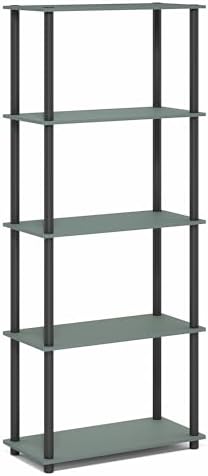Furinno Turn-N-Tube Storage Shelves, 5-Tier Book Shelf, Corner Shelf, Toolless Open Shelves, for Organization and Storage, Living Room, Garage, Home Office, Sage Green