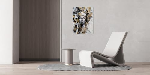 Yihui Arts Black Woman Painting with Gold Foil - Hand Painted African American Canvas Wall Art for Living Room, Bedroom, and Hallway Decor