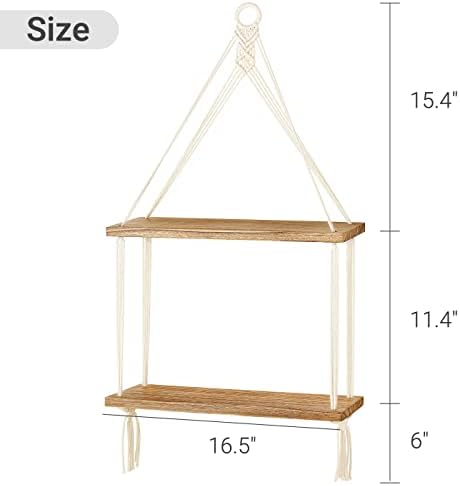 Mkono Macrame Hanging Shelf 2 Tier Boho Wall Room Decor for Teen Girls