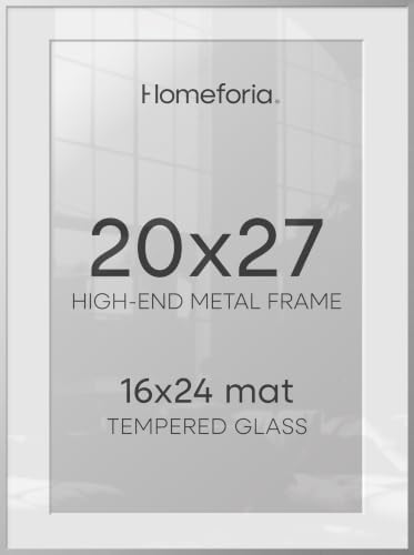 Homeforia 20x27 Silver Picture Frame, High-End Metal, 16x24 Mat, Glass