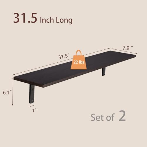 DINZI LVJ Long Wall Shelves, 31.5Inch Wooden Wall Mounted Shelves, Set of 2