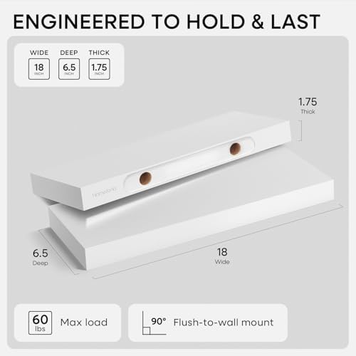 Homeforia 18 Inch Floating Shelves, High-End Solid Pine Wood, Set of 3