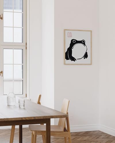 HAUS AND HUES Japanese Wall Art - Matsumoto Hoji Frog Print, Wabi Sabi Frog Art, Japandi Decor for Bedroom or Living Room, Japanese Art 12x16 Beige Frame