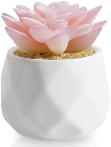VIVERIE Mini Succulents Plants Artificial in Pots-Rose Pink, Christmas Small Fake Succulents Plants for Home Decor Indoor for Women, White Ceramic Faux Succulents, Set of 1, Gifts for Mom