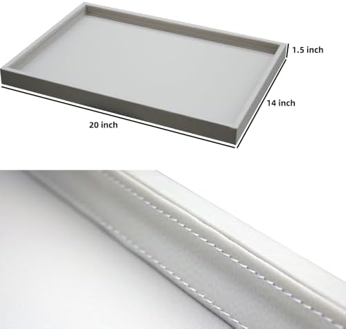 20x14 Inch Rectangular Ottoman Tray | Textured PU Leather, Waterproof & Heat-Resistant Storage for Coffee/Dining Tables, Sofa, Bed, Entertainment & Party (Tranquil Beige, 20 * 14in)