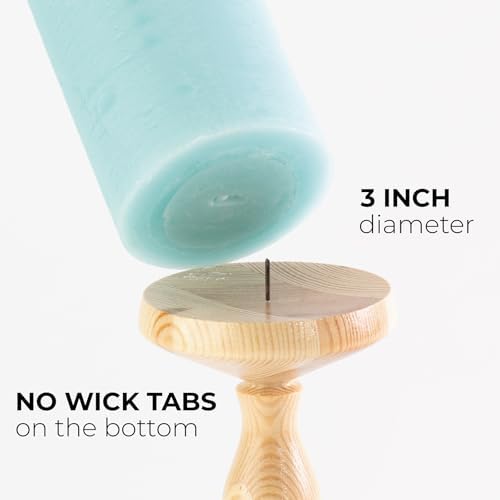 CANDWAX Light Turquoise Pillar Candles 3x8 Inch – Set of 2 Unscented Dripless Large Candles, Rustic Look for Weddings, Events, Home Decor