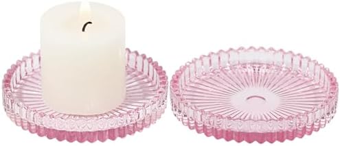 Vixdonos 3.8 Inch Glass Pillar Candle Holder Set Pack 2 Gear Round Plate Serrated Candle Stand for Table Centerpieces,Party, Wedding and Home Decor