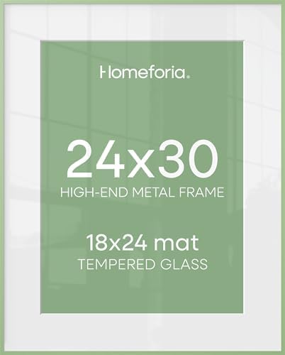 Homeforia 24x30 Green Picture Frame, High-End Metal, 18x24 Mat, Glass