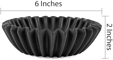 Small Ceramic Bowl Black Decorative Bowl, Modern Home Decor Centerpiece 6 Inches Key Jewelry Ruffle Fluted Scalloped Bowl