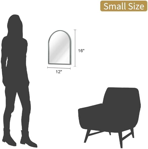 Arched Mirror, Modern Bathroom Wall Mirror Aluminum Alloy Framed Brushed Metal Vanity Wall Mounted Mirrors for Livingroom Bedroom Entryway Room 16"x12"