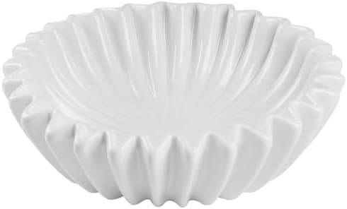 Large Ceramic Fruit Bowl Ivory Decorative Bowl for Coffee Table Entryway Kitchen Modern Home Decor Centerpiece 9.5 Inches Ruffle Fluted Scalloped Bowl