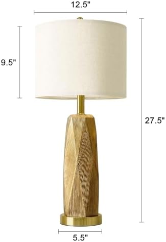 BOBOMOMO 27.5" Gold Table Lamps Set of 2 with USB-A & USB-C Charging Ports, Textured Resin Bedside Lamps with Linen Shade & Rotary Switch, Tall Nightstand Lamps for Bedroom, Living Room Office