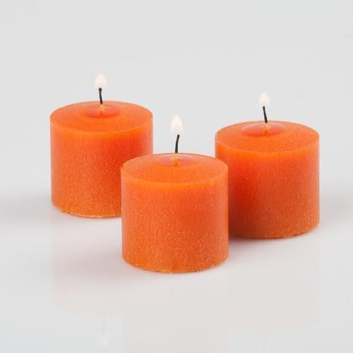 Set of 12 Richland Votive Candles Orange Unscented and 12 Clear Glass Eastland Votive Holders