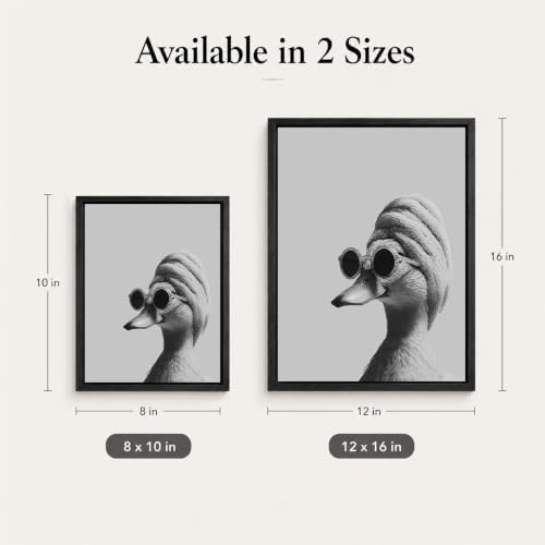 Framed Funny Bathroom Wall Art, Duck in Towel Canvas Print, Minimalist Black and White Humor Bathroom Animal Decor for Restroom Toilet 12x16in