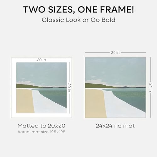 Homeforia 24x24 White Oak Picture Frame, High-End Wood, 20x20 Mat, Glass